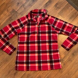 Eddie Bauer Women’s Magenta and Black Plaid Sweater